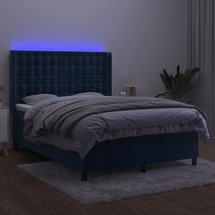 vidaXL kontinentaalvoodi madratsiga, LED, tumesinine, 140x200 cm, samet hind ja info | Voodid | kaup24.ee