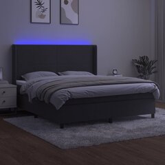 vidaXL kontinentaalvoodi madratsiga ja LED, tumehall, 160x200 cm, samet hind ja info | Voodid | kaup24.ee