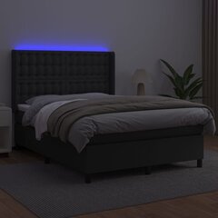 vidaXL kontinentaalvoodi madratsiga, LED, must, 140x190 cm, kunstnahk цена и информация | Кровати | kaup24.ee