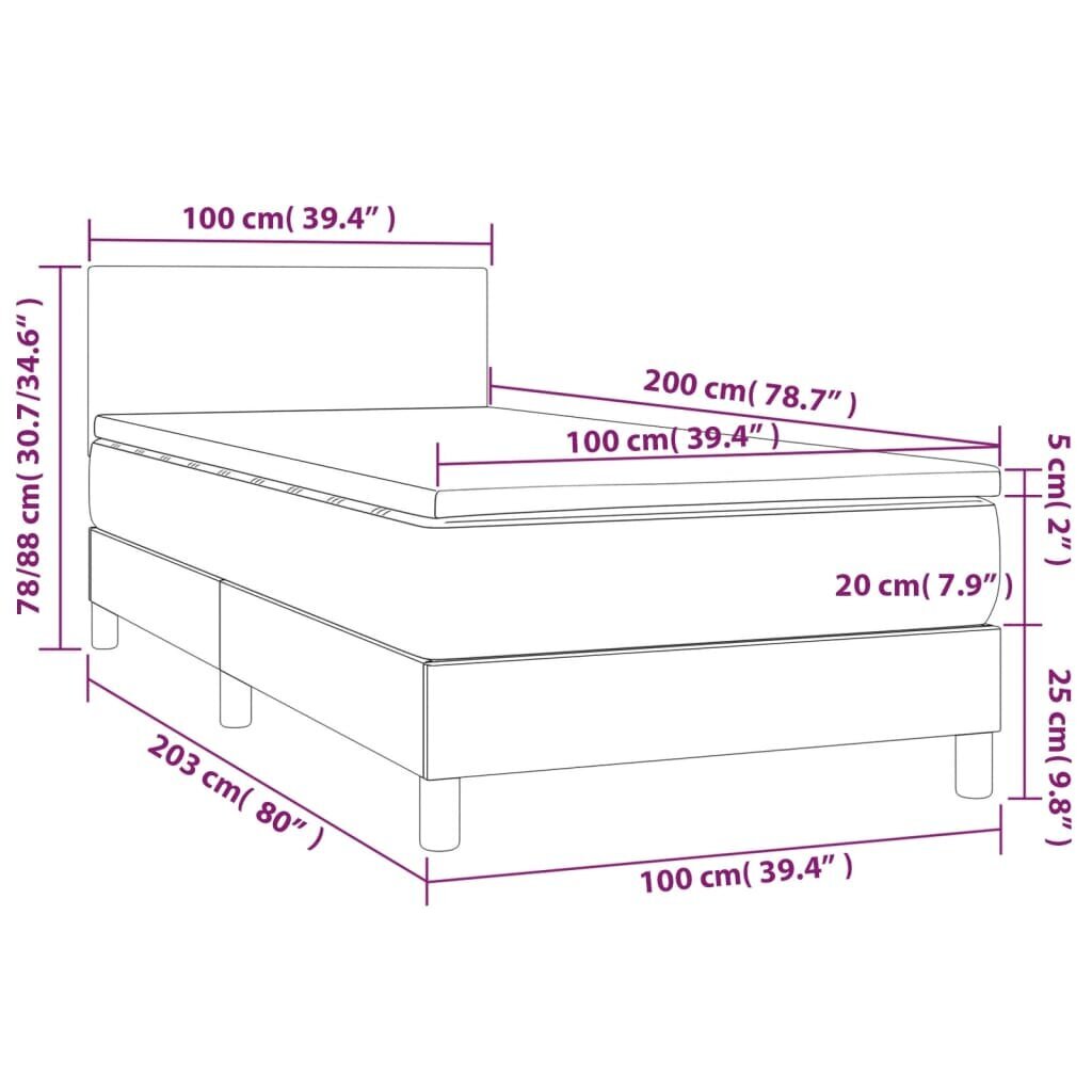 vidaXL kontinentaalvoodi madratsiga ja LED, must, 100x200 cm, kangas hind ja info | Voodid | kaup24.ee