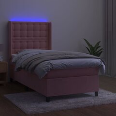 vidaXL kontinentaalvoodi madratsiga, LED, roosa, 100x200 cm, samet hind ja info | Voodid | kaup24.ee