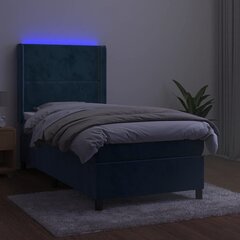 vidaXL kontinentaalvoodi madratsiga, LED, tumesinine, 100x200 cm, samet hind ja info | Voodid | kaup24.ee