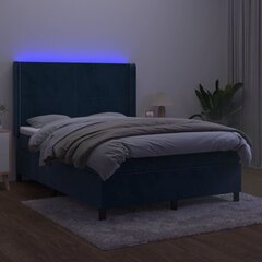 vidaXL kontinentaalvoodi madratsiga, LED, tumesinine, 140x200 cm, samet hind ja info | Voodid | kaup24.ee