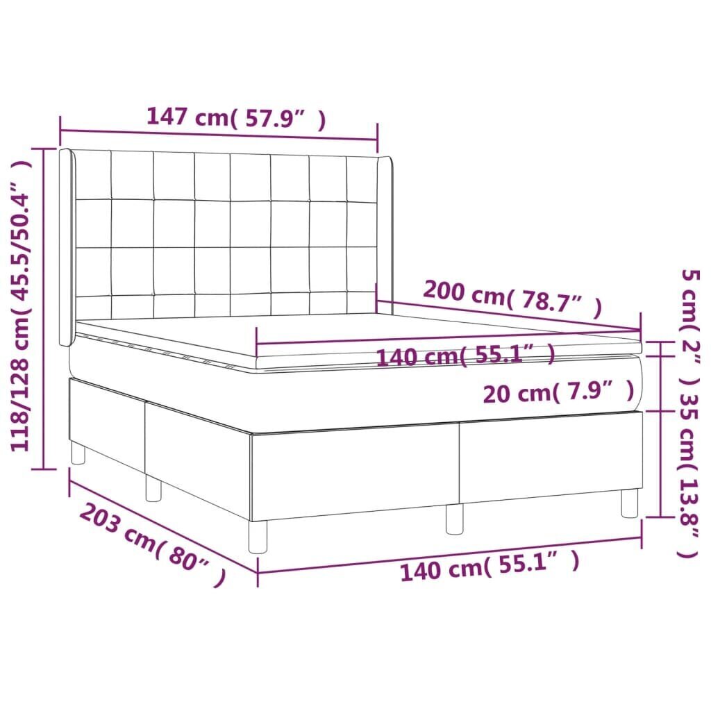 vidaXL kontinentaalvoodi madratsiga, sinine, 140x200 cm, kangas hind ja info | Voodid | kaup24.ee