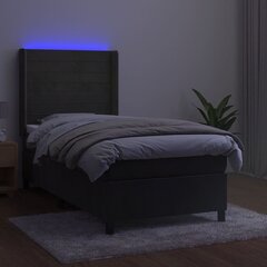 vidaXL kontinentaalvoodi madratsiga ja LED, tumehall, 100x200 cm, samet hind ja info | Voodid | kaup24.ee