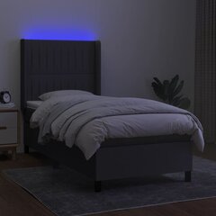 vidaXL kontinentaalvoodi madratsiga ja LED, tumehall, 100x200 cm, kangas hind ja info | Voodid | kaup24.ee