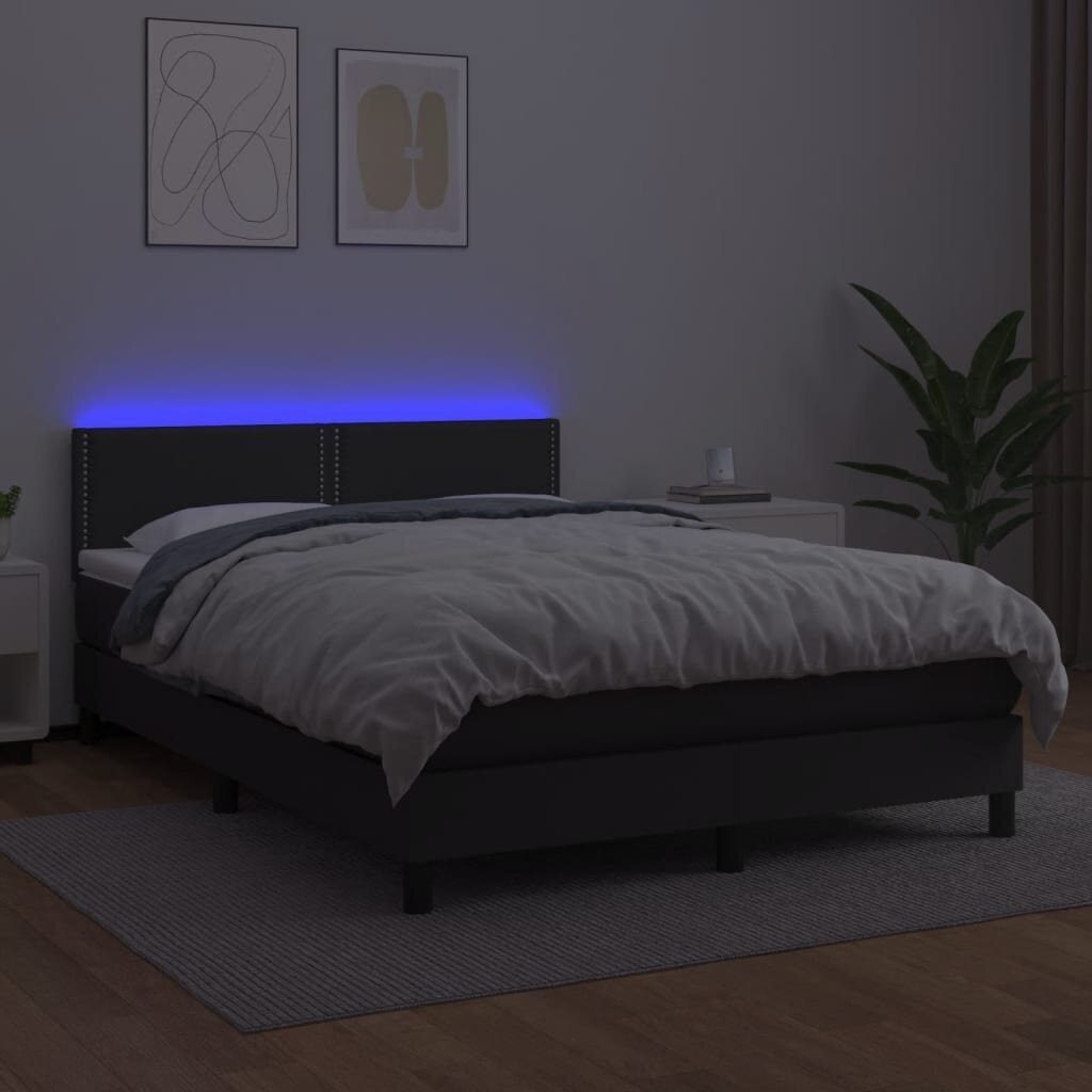 vidaXL kontinentaalvoodi madrats, LED, must, 140x190 cm, kunstnahk hind ja info | Voodid | kaup24.ee