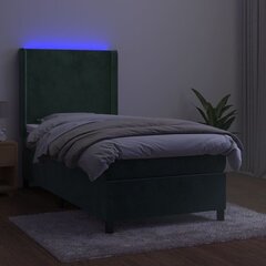 vidaXL kontinentaalvoodi madratsiga, LED, tumeroheline, 80x200 cm, samet цена и информация | Кровати | kaup24.ee