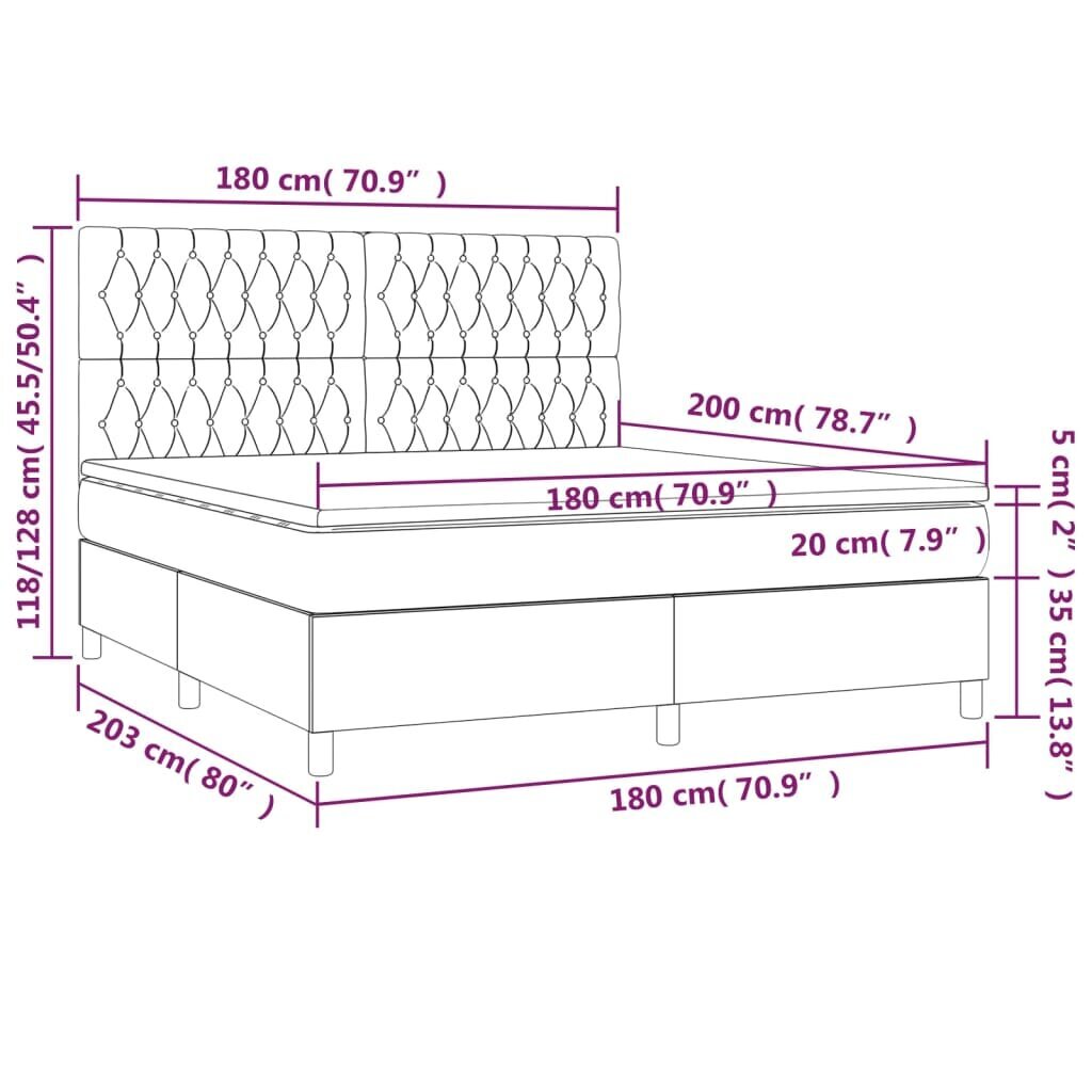 vidaXL kontinentaalvoodi madratsiga, must, 180x200 cm, samet hind ja info | Voodid | kaup24.ee