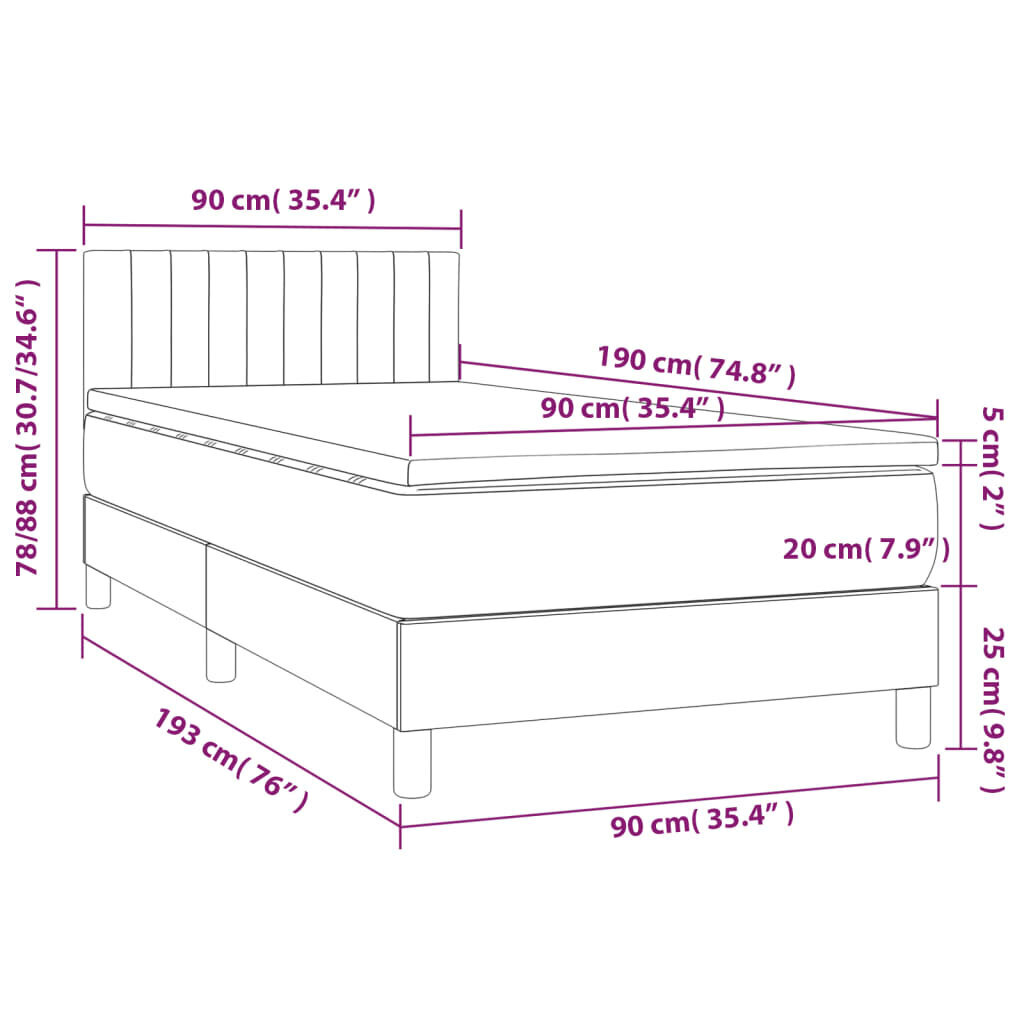 vidaXL kontinentaalvoodi madrats ja LED, kreemjas, 90x190 cm, kangas цена и информация | Voodid | kaup24.ee