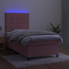 vidaXL kontinentaalvoodi madrats, LED, roosa, 90x190 cm, samet цена и информация | Кровати | kaup24.ee