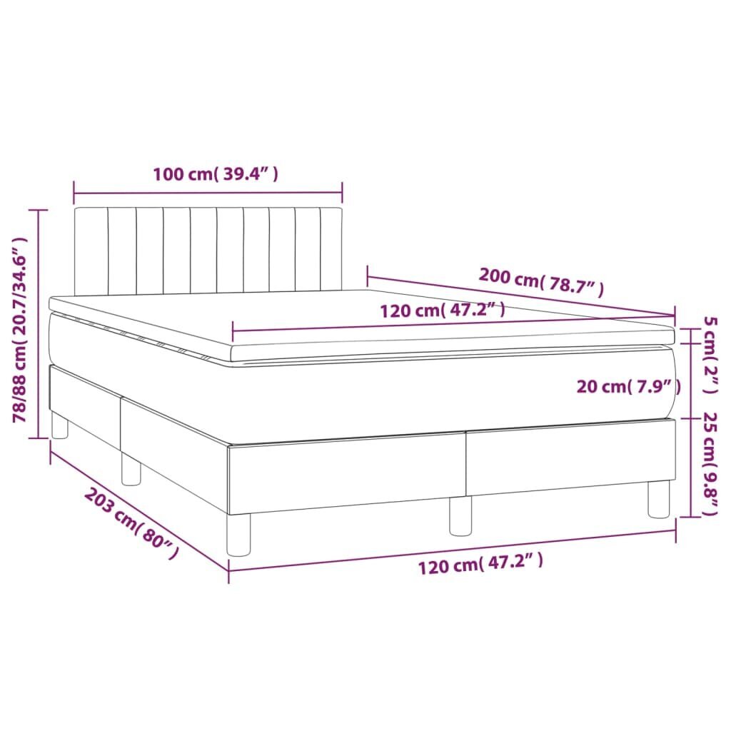 vidaXL kontinentaalvoodi madratsiga ja LED, must, 120x200 cm, kangas hind ja info | Voodid | kaup24.ee