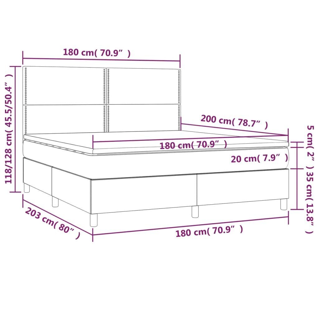 vidaXL kontinentaalvoodi madratsiga ja LED, must, 180x200 cm, kangas цена и информация | Voodid | kaup24.ee