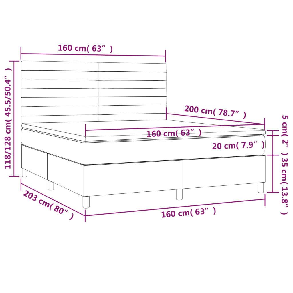 vidaXL kontinentaalvoodi madratsiga ja LED, sinine, 160x200 cm, kangas hind ja info | Voodid | kaup24.ee