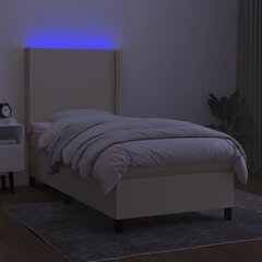 vidaXL kontinentaalvoodi madratsiga ja LED, kreemjas, 90x200 cm, kangas цена и информация | Кровати | kaup24.ee