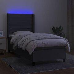 vidaXL kontinentaalvoodi madratsiga ja LED, tumehall, 90x200 cm, kangas hind ja info | Voodid | kaup24.ee