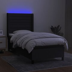 vidaXL kontinentaalvoodi madratsiga ja LED, must, 90x200 cm, kangas hind ja info | Voodid | kaup24.ee