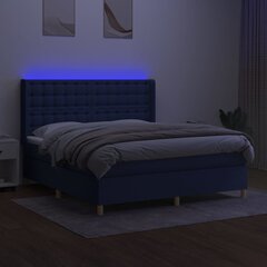 vidaXL kontinentaalvoodi madratsiga ja LED, sinine, 160x200 cm, kangas hind ja info | Voodid | kaup24.ee