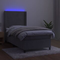 vidaXL kontinentaalvoodi madratsiga ja LED, helehall, 90x190 cm, samet цена и информация | Кровати | kaup24.ee