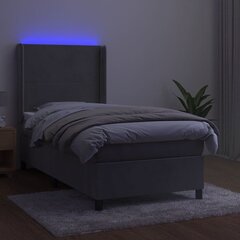 vidaXL kontinentaalvoodi madratsiga ja LED, helehall, 90x190 cm, samet hind ja info | Voodid | kaup24.ee