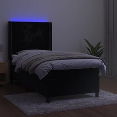 vidaXL kontinentaalvoodi madratsiga ja LED, must, 90x190 cm, samet цена и информация | Кровати | kaup24.ee