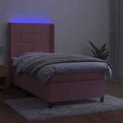 vidaXL kontinentaalvoodi madratsiga, LED, roosa, 90x190 cm, samet цена и информация | Кровати | kaup24.ee