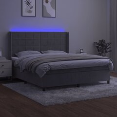 vidaXL kontinentaalvoodi madratsiga, LED, helehall, 180x200 cm, samet цена и информация | Кровати | kaup24.ee