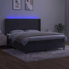 vidaXL kontinentaalvoodi madratsiga, LED, tumehall, 160x200 cm, samet hind ja info | Voodid | kaup24.ee