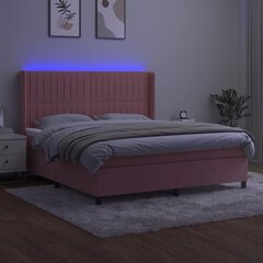 vidaXL kontinentaalvoodi madratsiga, LED, roosa, 180x200 cm, samet цена и информация | Кровати | kaup24.ee