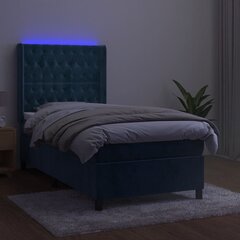 vidaXL kontinentaalvoodi madratsiga, LED, tumesinine, 90x200 cm, samet hind ja info | Voodid | kaup24.ee