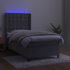 vidaXL kontinentaalvoodi madratsiga, LED, helehall, 100x200 cm, samet hind ja info | Voodid | kaup24.ee