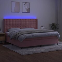vidaXL kontinentaalvoodi madratsiga, LED, roosa, 200x200 cm, samet hind ja info | Voodid | kaup24.ee