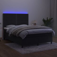 vidaXL kontinentaalvoodi madrats ja LED, must, 140x190 cm, samet цена и информация | Кровати | kaup24.ee