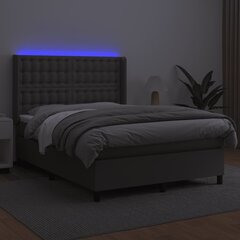 vidaXL kontinentaalvoodi madrats, LED, hall, 140x190 cm, kunstnahk hind ja info | Voodid | kaup24.ee