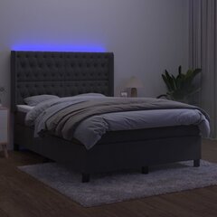 vidaXL kontinentaalvoodi madrats ja LED, tumehall, 140x190 cm, samet hind ja info | Voodid | kaup24.ee