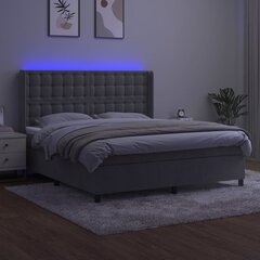 vidaXL kontinentaalvoodi madrats ja LED, helehall, 180x200 cm, samet hind ja info | Voodid | kaup24.ee