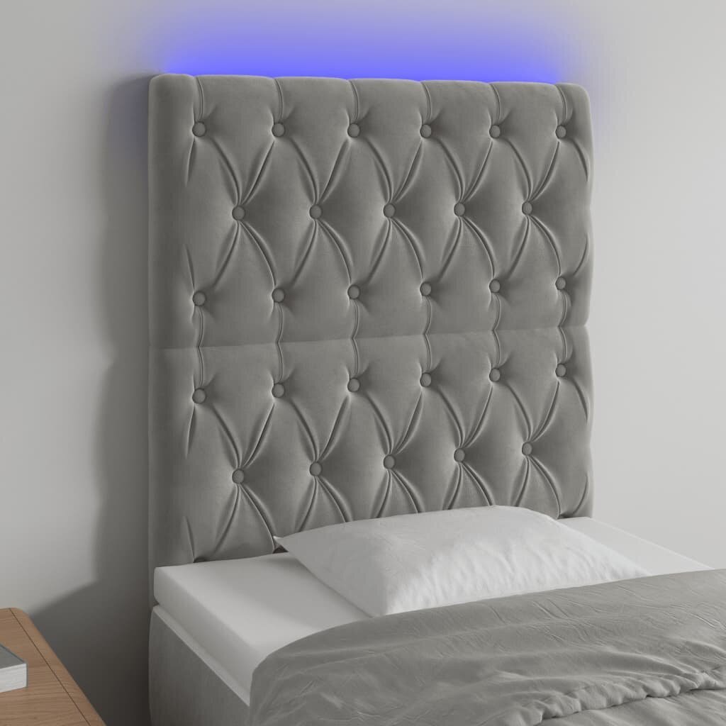 vidaXL LED-voodipeats, helehall, 80x7x118/128 cm, samet hind ja info | Voodid | kaup24.ee