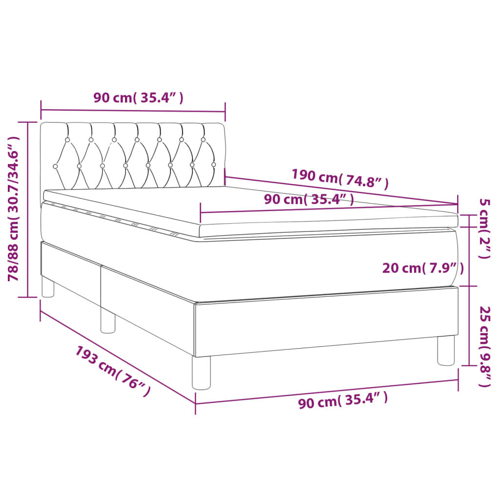 vidaXL kontinentaalvoodi madrats ja LED, kreemjas, 90x190 cm, kangas hind ja info | Voodid | kaup24.ee