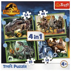 Набор из 4-х пазлов с динозаврами Trefl Jurassic Park, 207 д. цена и информация | Пазлы | kaup24.ee