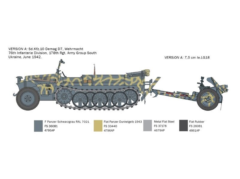 Italeri - Sd. Kfz. 10 Demag D7 with 7,5 cm leIG 18 and crew, 1/35, 6595 цена и информация | Klotsid ja konstruktorid | kaup24.ee