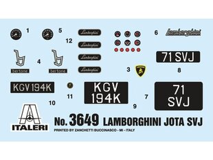 Italeri - Lamborghini Miura Jota SVJ, 1/24, 3649 hind ja info | Klotsid ja konstruktorid | kaup24.ee
