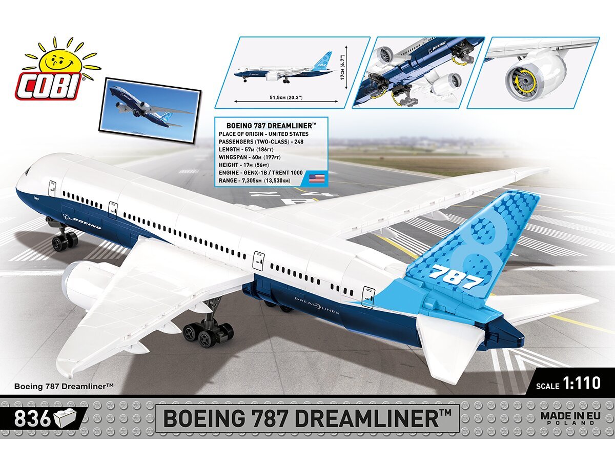 COBI - Plastkonstruktorid Boeing 787 Dreamliner, 1/110, 26603 hind ja info | Klotsid ja konstruktorid | kaup24.ee