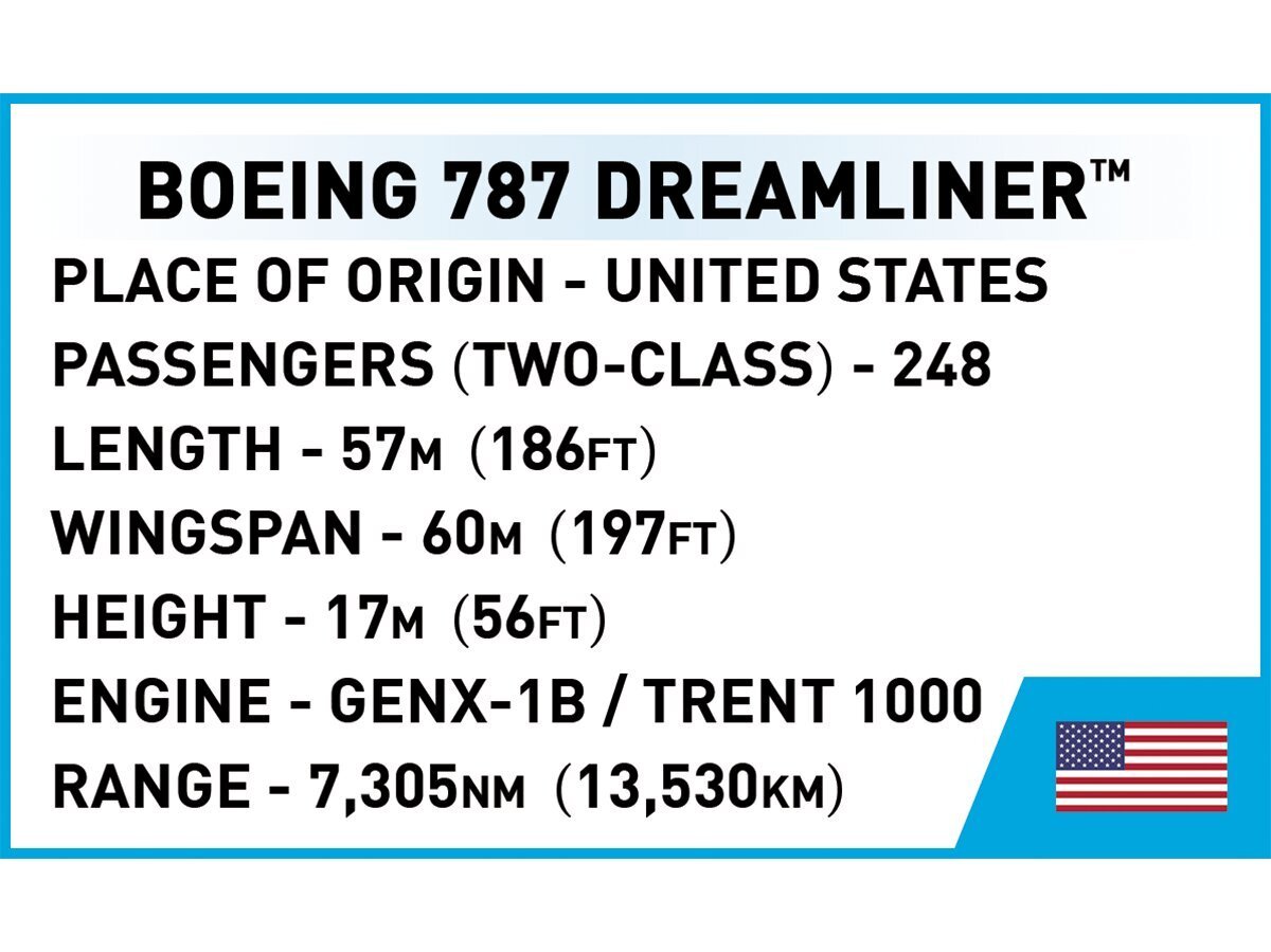 COBI - Plastkonstruktorid Boeing 787 Dreamliner, 1/110, 26603 цена и информация | Klotsid ja konstruktorid | kaup24.ee