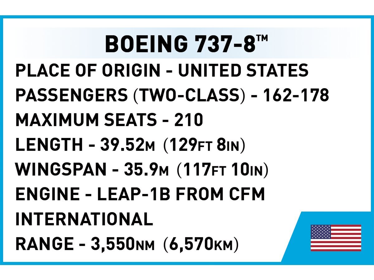 COBI - Plastkonstruktorid Boeing 737-8, 1/110, 26608 hind ja info | Klotsid ja konstruktorid | kaup24.ee