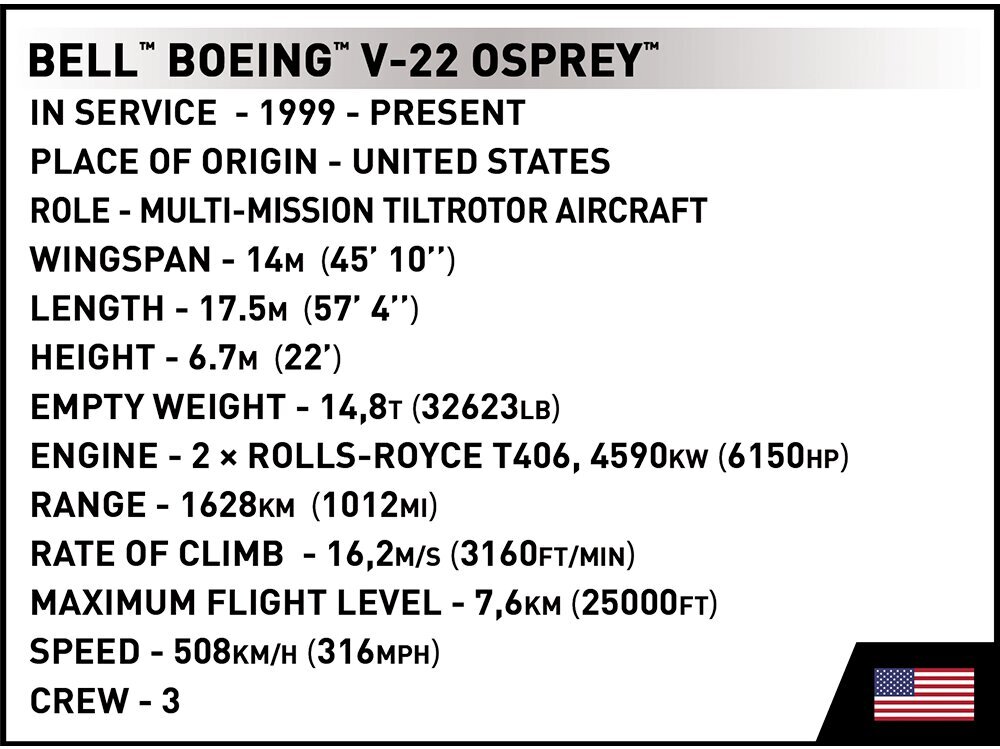 COBI - Plastkonstruktorid Bell-Boeing V-22 Osprey, 1/48, 5836 цена и информация | Klotsid ja konstruktorid | kaup24.ee
