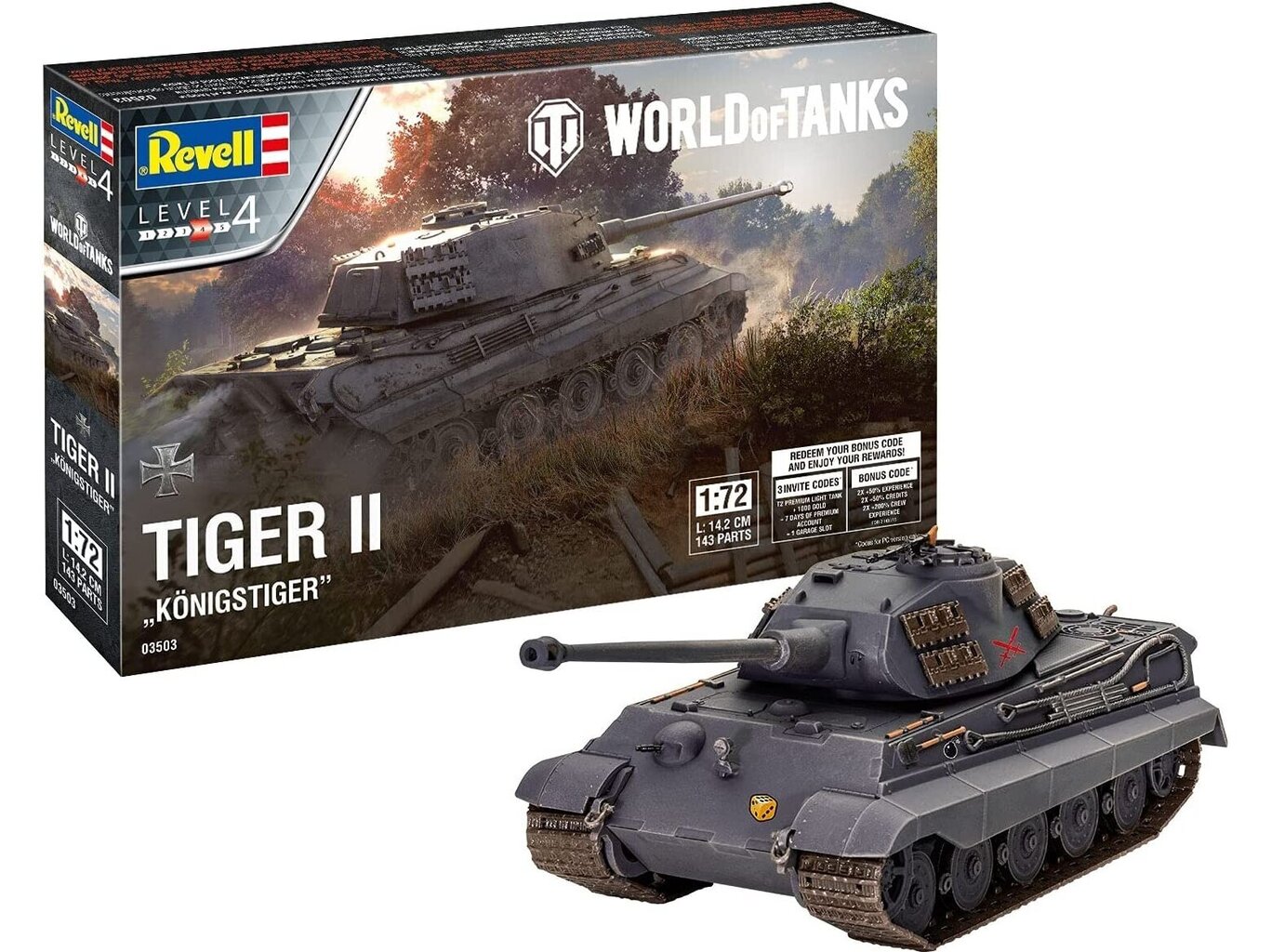 Revell - Tiger II Ausf. B "Königstiger" "World of Tanks", 1/72, 03503 hind ja info | Klotsid ja konstruktorid | kaup24.ee