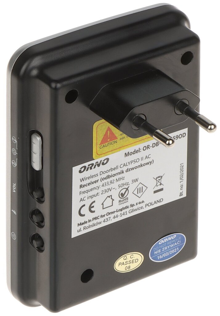 Juhtmeta uksekell Calypso II AC OR-DB-QS-159 AC 230 V Orno hind ja info | Uksekellad, uksesilmad | kaup24.ee