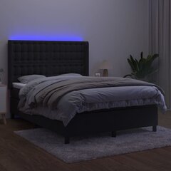 vidaXL kontinentaalvoodi madrats ja LED, must, 140x190 cm, samet цена и информация | Кровати | kaup24.ee