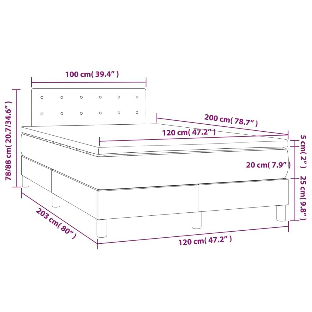 vidaXL kontinentaalvoodi madrats, LED, roosa, 120x200 cm, samet hind ja info | Voodid | kaup24.ee