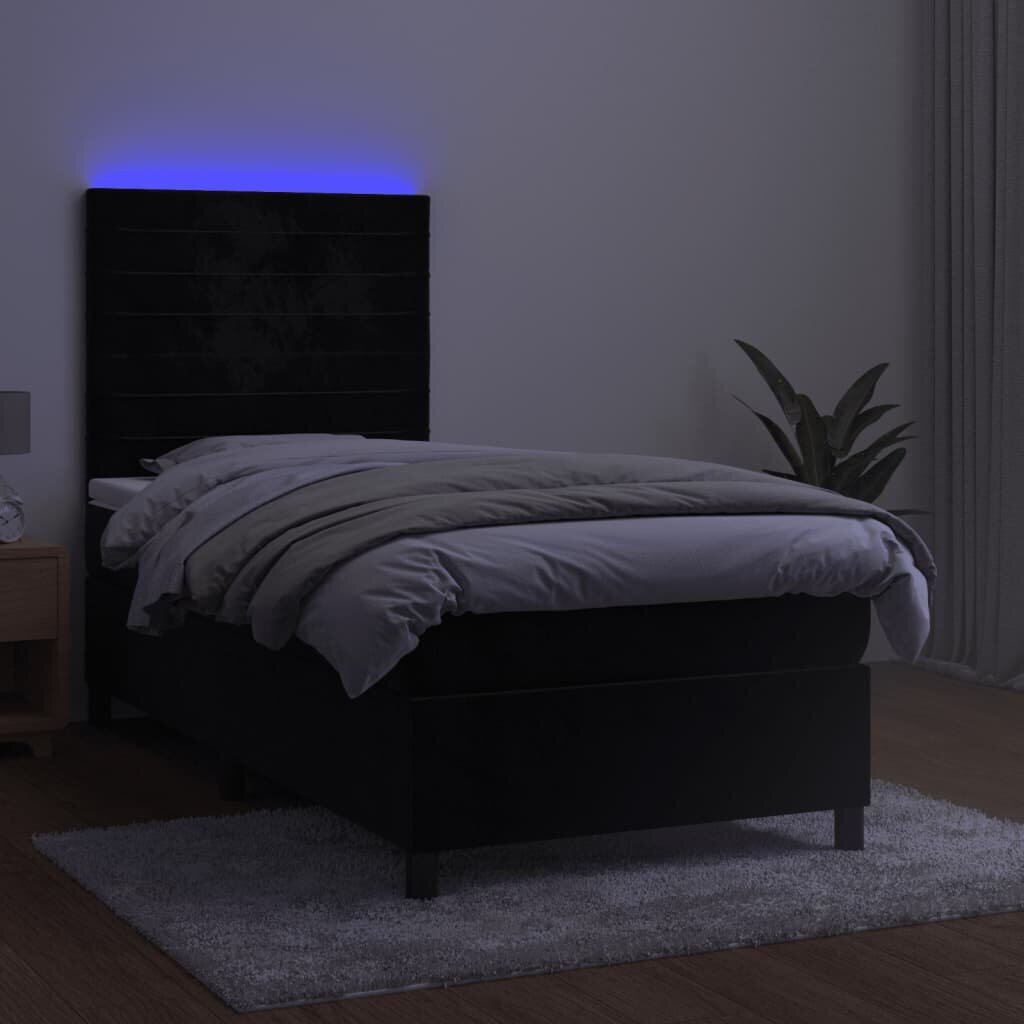 vidaXL kontinentaalvoodi madrats ja LED, must, 80x200 cm, samet hind ja info | Voodid | kaup24.ee